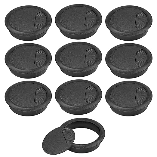 2-3/8" Spring Desk Grommet, JTemgle Plastic Cable Hole Cover Computer Table Cord Wire Organizer Caps Desktop Cord Management for Home Office TV Stands Tabletops - Black, 10 Pcs