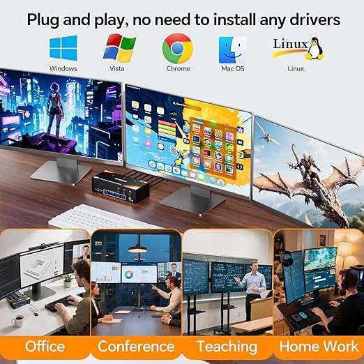 KCEVE 8K KVM Switch 3 Monitors 3 Computers Displayport HDMI, USB 3.0 KVM Switch Triple Monitor 4K@144Hz 8K@60Hz for 3 Computers Share Keyboard Mouse, Wired Remote(8K HDMI DP 3 in 3 Out KVM)