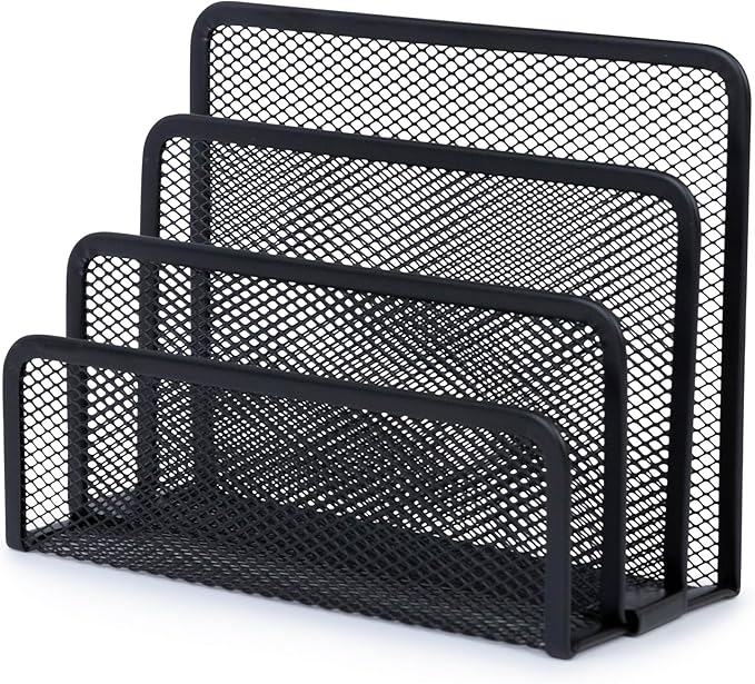 YBM HOME Desk Mail Organizer for Office, 3-Slot Mesh Letter Sorter/Holder Black 2250