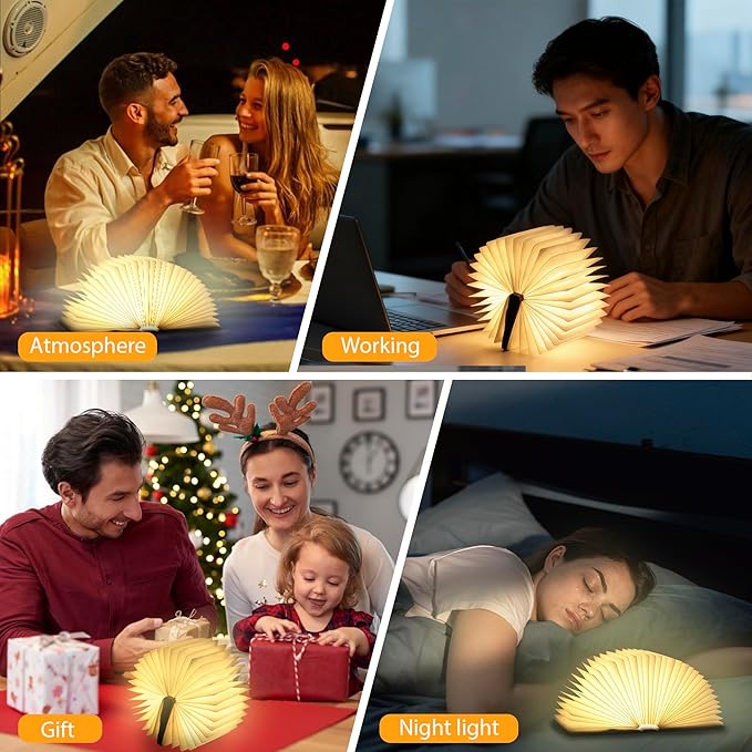 Magic Book Lamp, 3-Color Adjustable Reading Light, Portable Foldable Paper Desk Lamp for Night Reading, 1200mAh Battery,Creative Home Decoration & Ideal Gift for Book Lovers