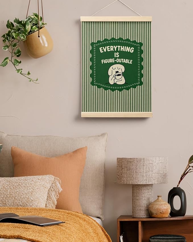 FGFK Everything is Figureoutable Inspirational Dark Green Wall Art Poster Hanger Frame, Motivational Dog Positive Affirmations Canvas Prints Framed Wall Decor for Home Office Classroom, 12x16 Inch