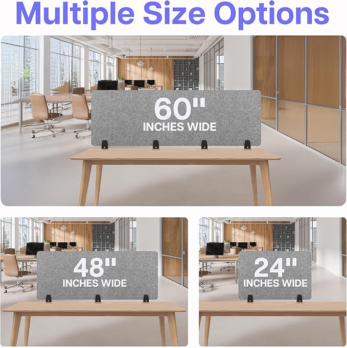 ReFocus Raw Clamp-On Acoustic Desk Divider, Noise-Reducing PET Privacy Panel for Offices, Sound-Dampening Desk Screen for Focused Work, Easy Installation Workspace Divider (24" × 16", Castle Gray)