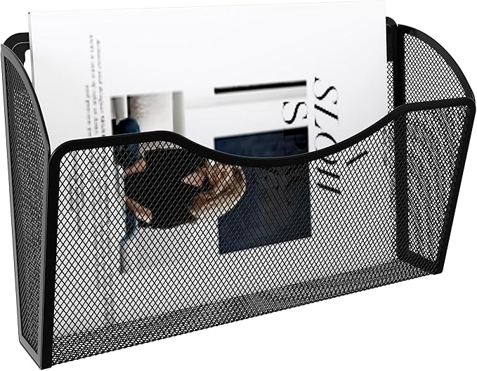 EasyPAG Wall File Organizer, Metal Mesh Hanging File Folder Holder for Letter/A4 Size Folders, Vertical Wall Mount Mail Sorter for Office Paperwork, Classroom, Black