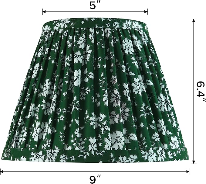 GO&SO Pleated Lamp Shades Set of 2 Small Mini, 5"×9"×6.4"(Spider) Farmhouse Floral- Soft Green Textured Fabric Crinkle Lamp Shade for Table Lamps and Wall Lamp Cafe Decor,Bell Lampshade Replacement
