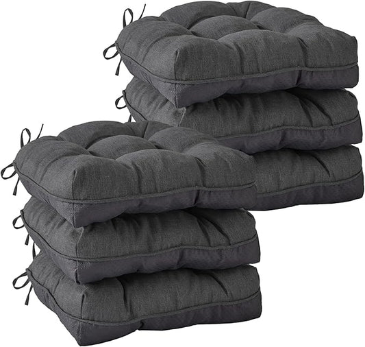 IASEAHK Chair Cushions for Dining Chairs, Seat Cushions for Kitchen Chairs, Indoor Seat Cushions with Ties, Tufted Foam Chair Pads, Non Slip Chair Cushions Set of 6, 15.5" x 15.5" x 4", Dark Grey