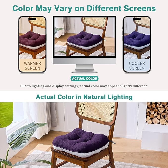 BETU Chair Cushions for Dining Chairs Set of 6,3.5" Thick Kitchen Table Chair Pads with Ties,Non Slip Backing and Covers, Seat Cushion for Dining Room,Bar,Patio Chairs,15.5"X15.5"X3.5",Dark Purple