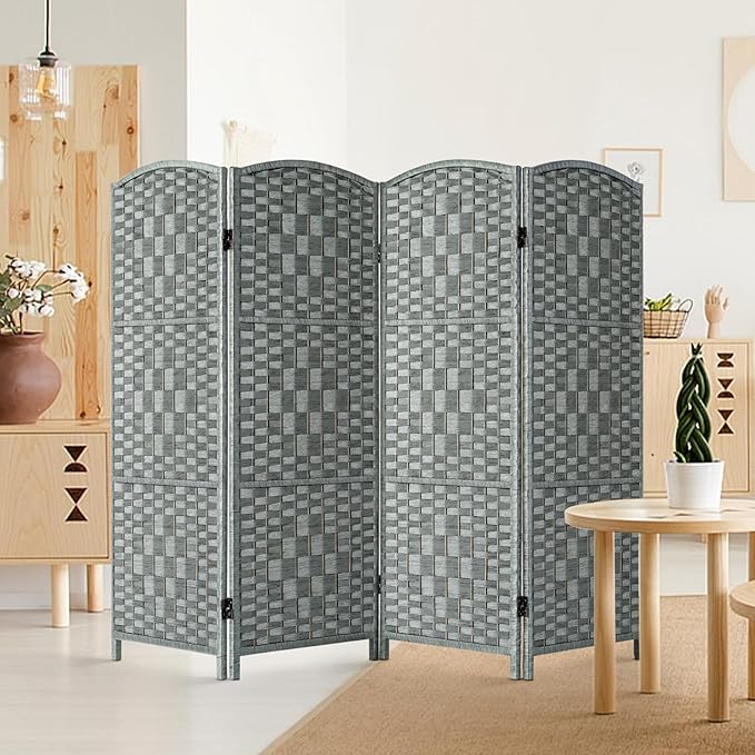 HALLYBEE Small Room Divider, Privacy Screen, Short Room Dividers and Folding Privacy Screens, Foldable Temperary Wall Partitions, 4 Panel Grey Space Separation Separator