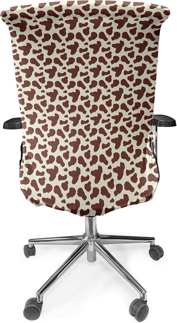 Ambesonne Cow Print Office Chair Cover, Cattle Skin with Brown Spots Agriculture Cow Oxen Hide Camouflage Pattern, Stretchable Decorative Universal Size High Back Printed Slipcover, Yellow Brown