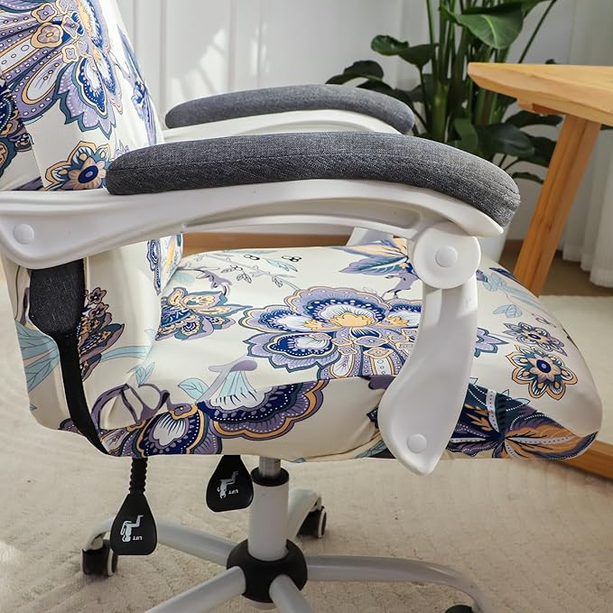 FORCHEER Floral Large Office Chair Cover Stretch Printed Computer Armchair Slipcover for Desk Chair 1 Piece Washable Removable