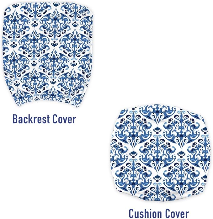Ambesonne Indigo Office Chair Slipcover, Victorian Style Floral Design Vintage Print, Protective Stretch Decorative Fabric Cover, Standard Size, Azure Blue