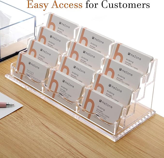 HeZone Business Card Holder Display for Desk, 12 Slot 4 Tier Multiple-Clear Acrylic Business Card Stand Set, Holds Approximately 600 Cards(12 Cell H)