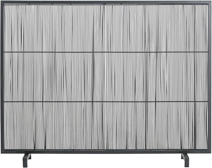 Christopher Knight Home Suho 1-Panel Iron Fireplace Screen with Vertical Bar Pattern, Durable Fire Spark Guard, Rectangular Fire Place Gate Protector for Living Room, 39" x 30", Black