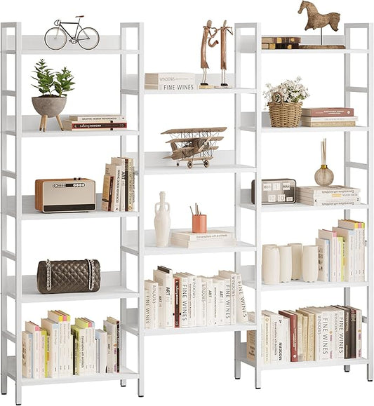 IRONCK Bookcases and Bookshelves Triple Wide 5 Tiers Industrial Bookshelf with Baffles Large Etagere Bookshelf with Metal Frame for Living Room Home Office