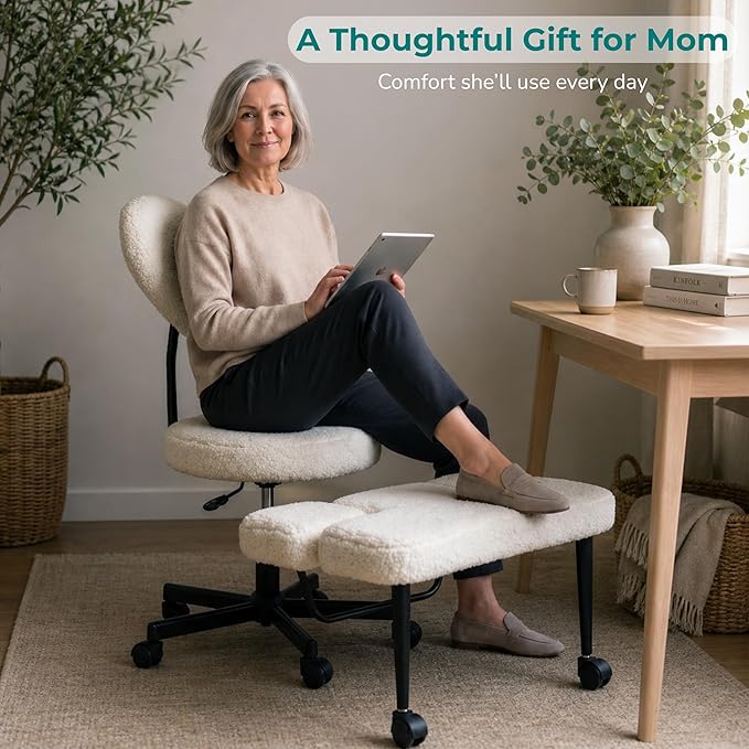 Ergonomic Cross Legged Office Chair with Foot Rest for Kneeling Seating - Crisscross Desk Chair with Wheels for ADHD to Sit Cross Legged - Multi-Position Adjustable Seat with Back Support for Women