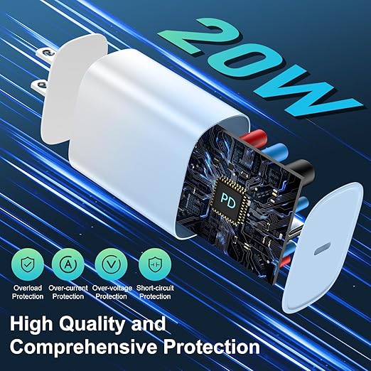 Phone 14 13 12 11 Fast Charger,10FT Long Phone Chargers Fast Charging Lightning Cable with 20W USB C Charger Block for Phone 14/14 Pro Max/13/13Pro Max/12/12Pro Max/11/11Pro/XS/Max/X,Pad,Blue gradient