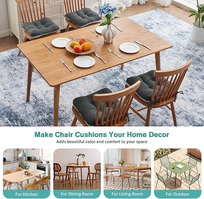 BETU Chair Cushions for Dining Chairs,3.5" Thick Kitchen Table Chair Pads with Ties,Non Slip Backing and Covers,Seat Cushion for Dining Room,Bar,Patio Chairs,20"X20"X3.5"