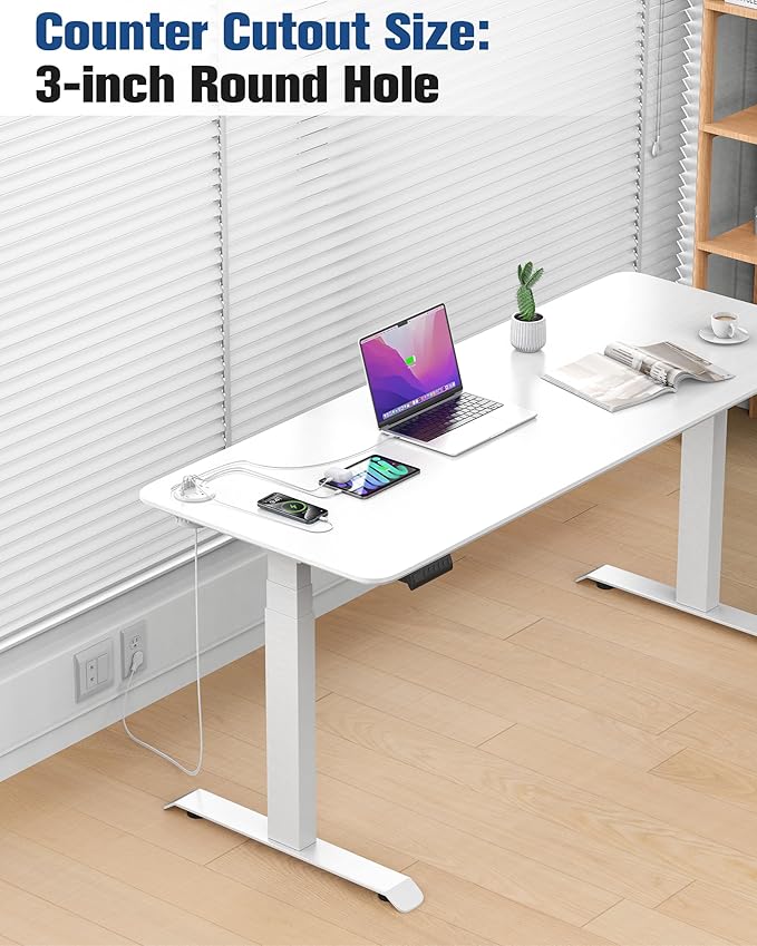 Jgstkcity 65W USB-C Hidden Desktop Power Grommet: 1 AC Outlet,8 USB Charging Ports,3'' Hole Flush Mount Pop-Up Power for Conference Tables & Nightstands (Whtie, 6 FT)