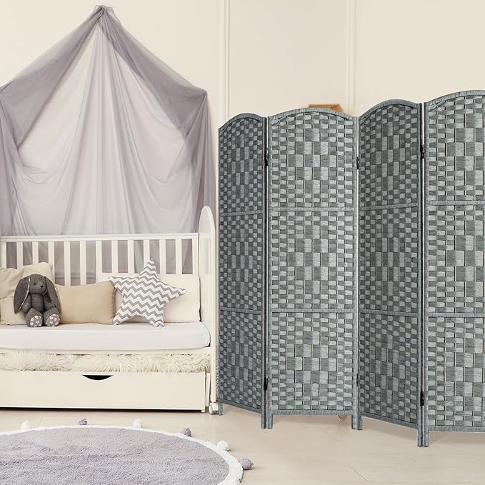 HALLYBEE Small Room Divider, Privacy Screen, Short Room Dividers and Folding Privacy Screens, Foldable Temperary Wall Partitions, 4 Panel Grey Space Separation Separator