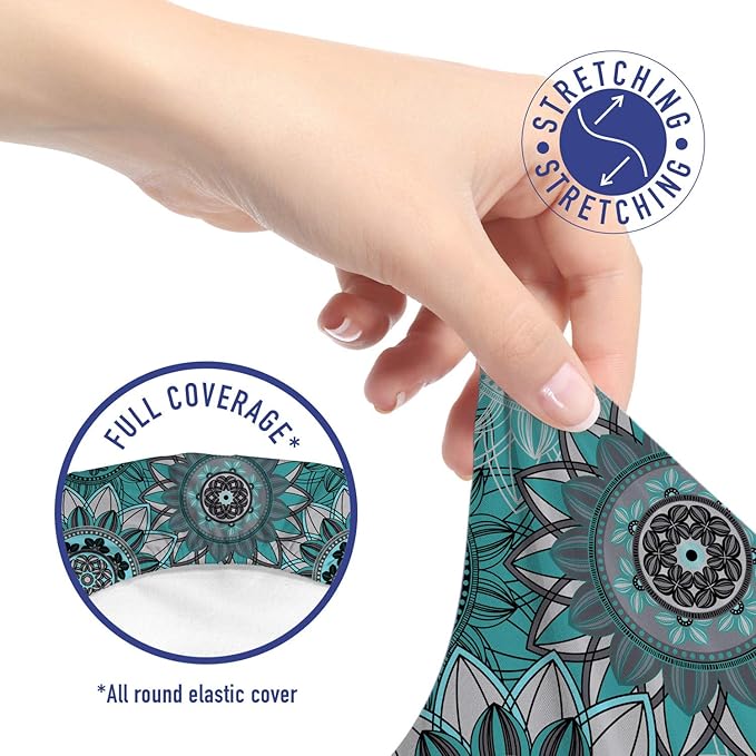 Ambesonne Mandala Office Chair Slipcover, Hippie Oriental Abstract Motifs Traditional Round Spring Inspired Design, Protective Stretch Decorative Fabric Cover, Standard Size, Turquoise Black