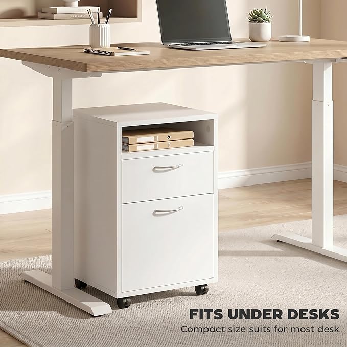 HOMCOM Mobile Storage Cabinet Organizer with Drawer and Cabinet, Printer Stand with Castors, White