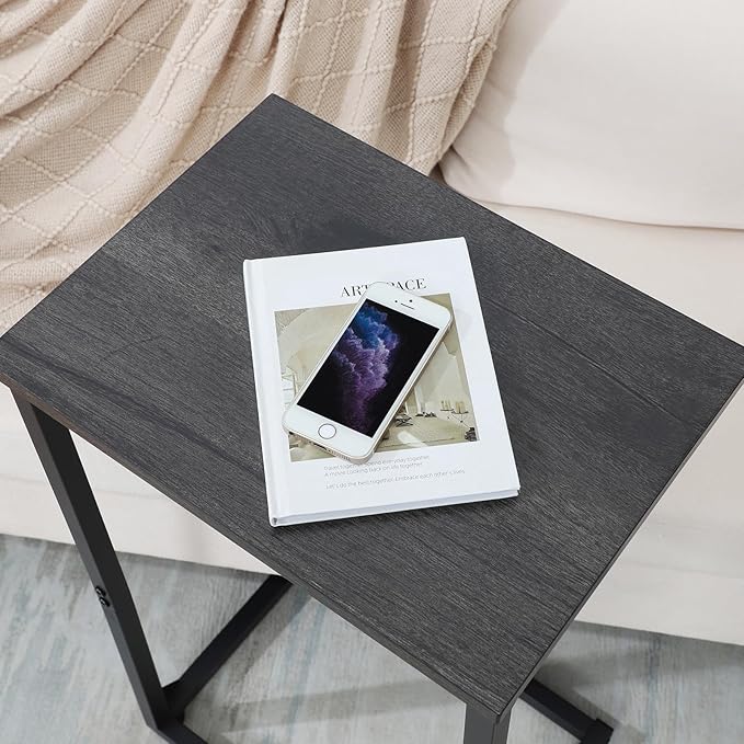 AMHANCIBLE C Shaped End Tables Set of 2, Couch Side Tables that Slide Under, TV Trays for Living Room, Bedroom, Small Space, Sofa, Dark Grey HET02BDG