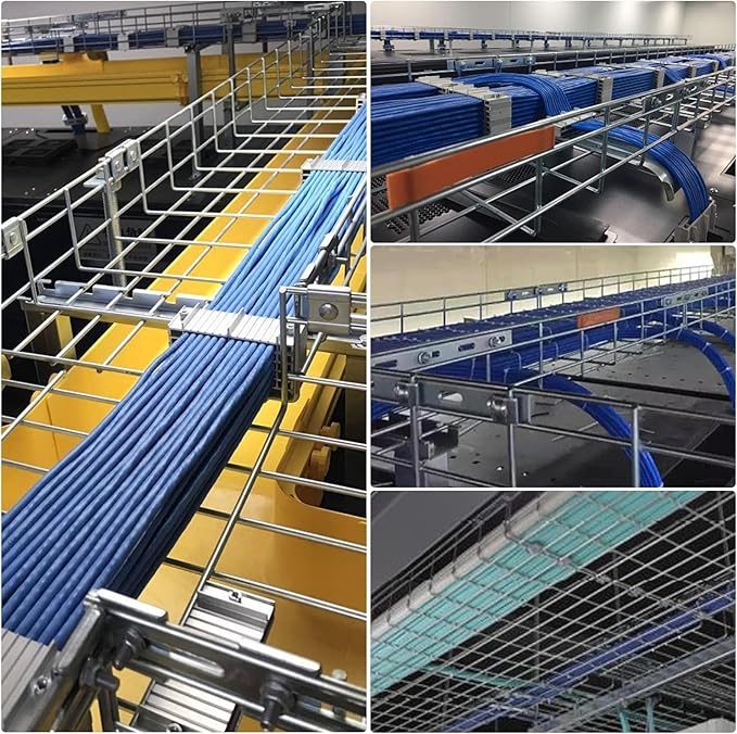 Wire Mesh Cable Tray, 60" x 8" x 2", 4", or 18" | Zinc Plated Steel Cable Management Rack, Adjustable Cable Basket for Network, AV, Fiber Optic, Garage & Office Use(2Pcs)