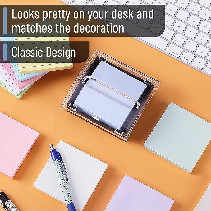 Mr. Pen- Pop Up Note Dispenser, 3" x 3", 4 Pack, Black Base, Clear Top, Sticky Note Dispenser, Sticky Note Holder for Desk