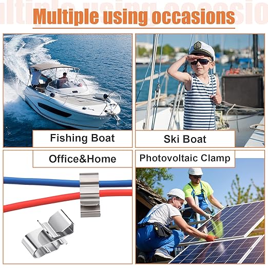Zhengmy 300 Pcs Trailer Frame Wire Clips Stainless Steel Metal Cable Clips 22.5 mm/ 0.89 Inch Solar Panel Double Wire Clamps Trailer Clamps for PV Wiring Boat Cable