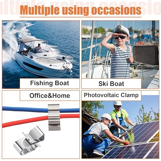 Zhengmy 50 Pcs Trailer Frame Wire Clips Stainless Steel Metal Cable Clips 22.5 mm/ 0.89 Inch Solar Panel Double Wire Clamps Trailer Clamps for PV Wiring Boat Cable