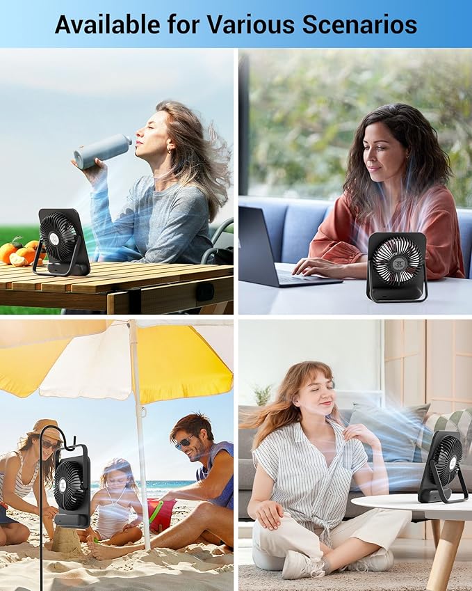 WHATOOK Small Desk Fan Personal Fans: 5000mah 25 Hours Battery Office Quiet Mini Desktop Fan Portable Rechargeable Travel Essentials (Black, 5000 mAh)