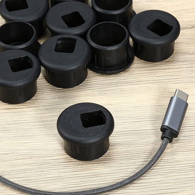 SATINIOR 10 Packs Desk Grommet Plastic Cable Hole Cover to Arrange Wires & Cords PC Desk Cord Wire Organizer Caps Desktop Cord Management Grommet for Home Office Table Desktop (1 Inch,Black)