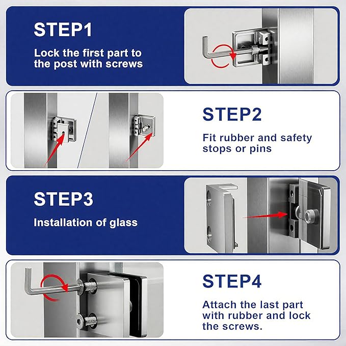 Glass Clamp - 40PCS,for 1/3 "-1/2 "（8mm-12mm） Tempered Glass, Stainless Steel 304 Flat Back Square Casting Polished for Indoor/Outdoor Balustrade, Stair Handrail (LIUCHONGYANG99)