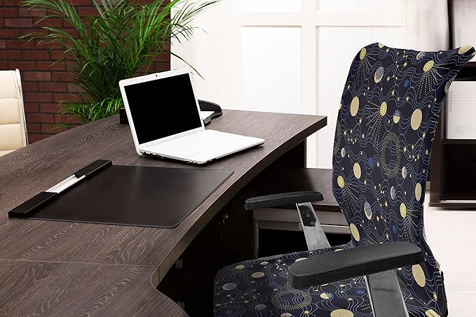 Ambesonne Night Sky Office Chair Cover, Retro Style Sky Illustration with Cosmic Elements, Stretchable Decorative Universal Size High Back Printed Slipcover, Indigo Brown