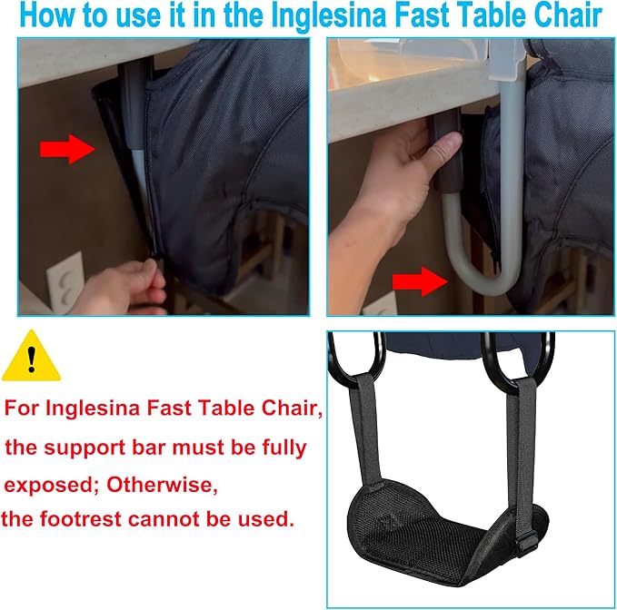 Baby Footrest Compatible with Inglesina Fast Table Chair, Adjustable Foot Rest for Clip-On Table Chair with Tray, Toddler Foot Rest for Hook-On Portable High Seat for Travel