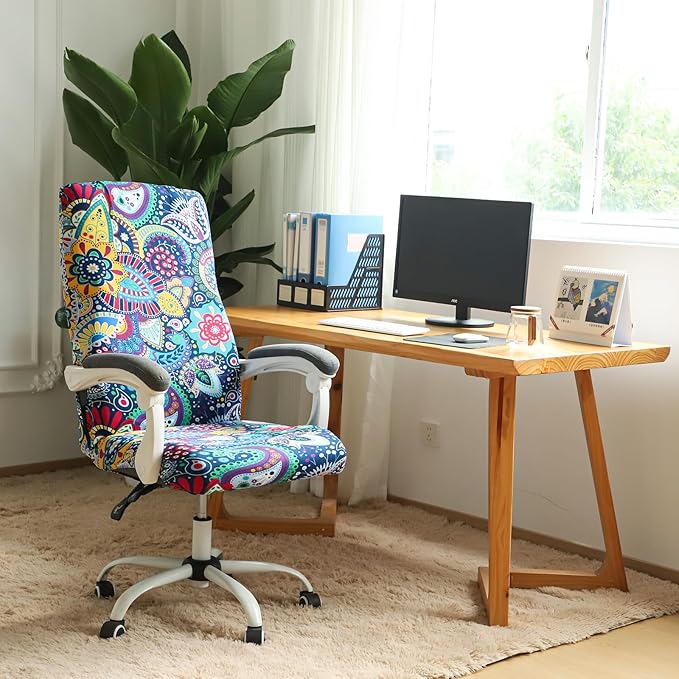 FORCHEER Large Office Chair Cover Stretchable Boho Printed Computer Chair Cover Armrest Office Desk Chair Slipcover Washable Durable