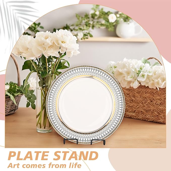 Kenning 24 Pack Adjustable Plate Stands for Display 7.1 Inch Black Metal Foldable Easel Book Display Stands Bulk Decorative Plate Holders for Platter Frame Photo Tabletop Art(Four Corners)