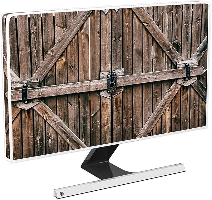 Old Wood Gate Waterproof Computer Monitor Cover 26, 27, 28 Inch Vintage Wooden Barn Door Protective Sleeve for iMac 27 inch, 26-29 inch PC, Desktop Computer and TV，Rustic Farmhouse Design