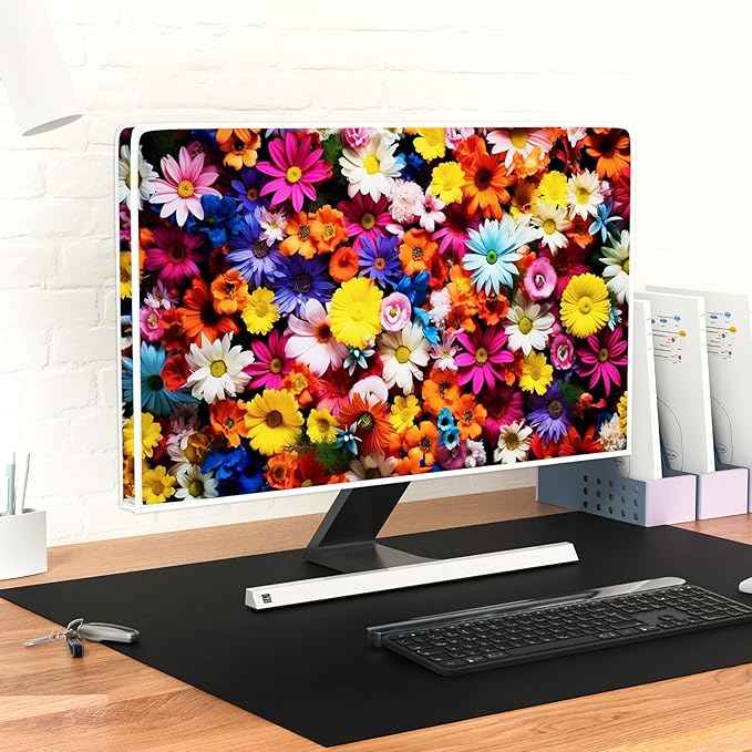 Multicolored Flowers Waterproof TV Dust Cover 37, 38, 39 Inch Weatherproof TV Screen Cover Anti-Static Dustproof Protective Covers for LCD LED PC Desktop and Home Hanging TV