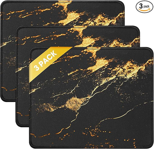 JIKIOU 3 Pack Mouse Pad with Stitched Edge, Comfortable Mouse Pads with Non-Slip Rubber Base, Washable Mousepads Bulk with Lycra Cloth, Mouse Pads for Computers Laptop Mouse 10.2x8.3in Yellow Gilding