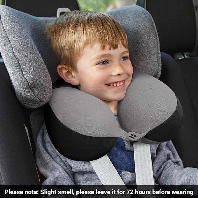 COOLBEBE Kids Travel Neck Pillow, 2PCS Softly Headrest Travel Pillow for Car & Airplane, Traveling Gifts for Toddler & Children (Black & Blue)