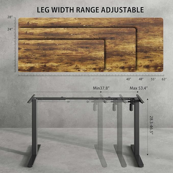 Electric Standing Desk Frame,Adjustable Height and Length,The Maximum Size it can accommodate is 63 * 28 inches for the Tabletop,3 Preset Heights,Rated for 154 pounds of Weight.Black