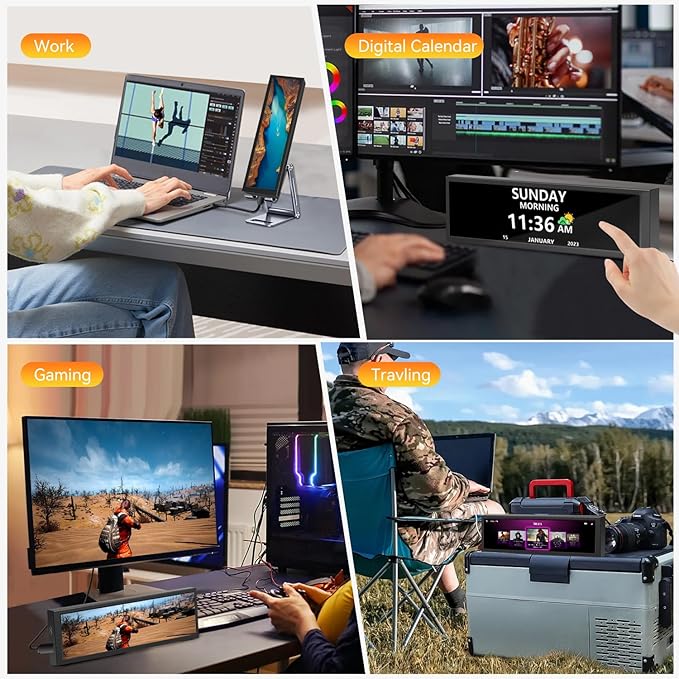 8.8 Inch Small Touchscreen Monitor, PC Temperature Display 1920x480, 60Hz HDMI PC Sensor Panel Display, IPS Mini Screen for Raspberry Pi, AIDA64 CPU RAM Data Temperature Monitor for ARGB Computer Case