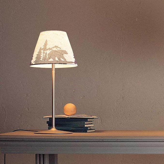 Small Animal Lamp Shades Set of 2 Bell-5"Top× 9" Bottom× 6.4" High (Clip-on/Spider Adapter) Bear Lampshades for Table Lamps, Bedside Lamps Replacemnt, Vintage Patterned Lamp Shade for Bedroom GO&SO