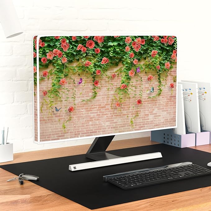 Waterproof Screen TV Dust Cover 50, 51, 52 Inch Anti-Scratch Television Covers Anti-Static Protective for LCD LED PC Desktop and Home Hanging TV Decoration，Pink Floral and Brick Wall