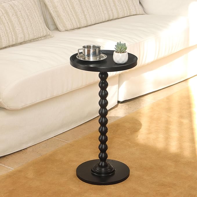 AWASEN Round Side Table, Small End Table for Small Spaces, Round Drink Accent Table Nightstand for Bedroom, Living Room, Corners, Office, Black