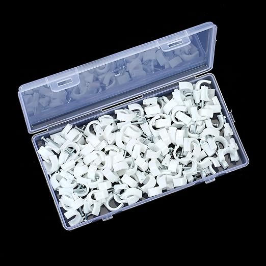 Cable Clips，120Pcs 10mm Cable Staples .Wire Wall Clips with Cable Nails .Cable Clips White，RG6 RG59 CAT5 CAT6 RJ45