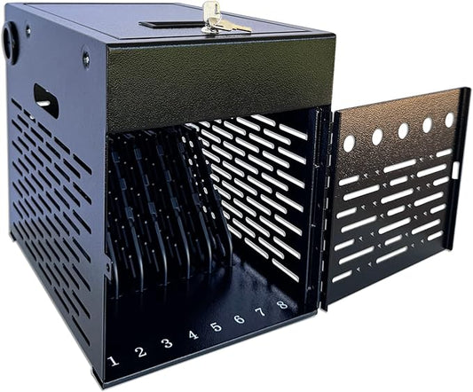8-Device Tablet Charging Station, Lockable Steel Case Fits 14" Chromebooks, iPads, Laptops & Tablets, Secure Storage with 2 Keys, Ideal for Classrooms, Offices & Hospitals, Black