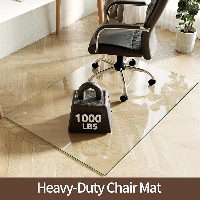 Koonmi Tempered Glass Chair Mat 36"x50" - Premium Office Chair Mat for Hardwood Floors & Low-Pile Carpet with 4 Non-Slip Pads - Thick Scratch-Resistant Surface