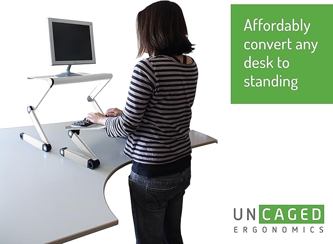 WorkEZ Standing Desk Conversion Kit with 2 fans & 3 usb ports. Perfect Laptop Sit to Stand Converter Ergonomic Adjustable Height & Angle Negative Tilt