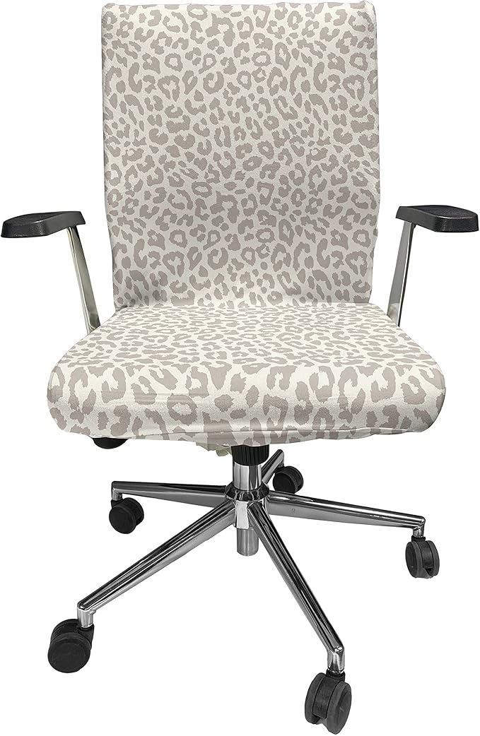Ambesonne Leopard Office Chair Cover, Skin Print in Beige and Brown Shades Wildlife Nature Savannah Abstract Layout, Stretchable Decorative Universal Size High Back Printed Slipcover, Ivory